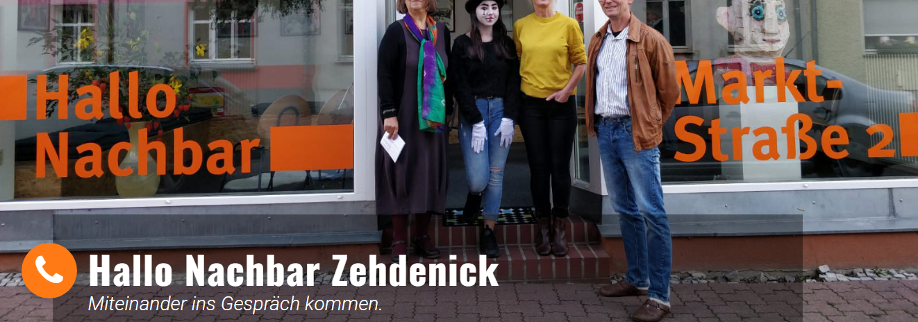 Titelbild der neuen Homepage des Stadtteilladens "Hallo Nachbar", ein Projekt und ein Raum für Begegnung in Zehdenick, Oberhavel.