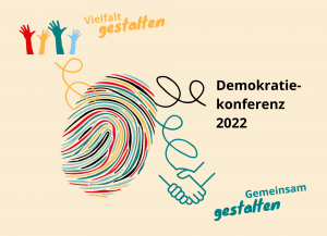Das Motiv zur "Demokratiekonferenz" im Landkreis Oberhavel ist eine Illustration mit Fingerabdruck und zwei Leitsätzen