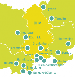 Karte der 16 Orte für Jugendbeteiligung bei Bürgerbudgets in Oberhavel und Umkreis